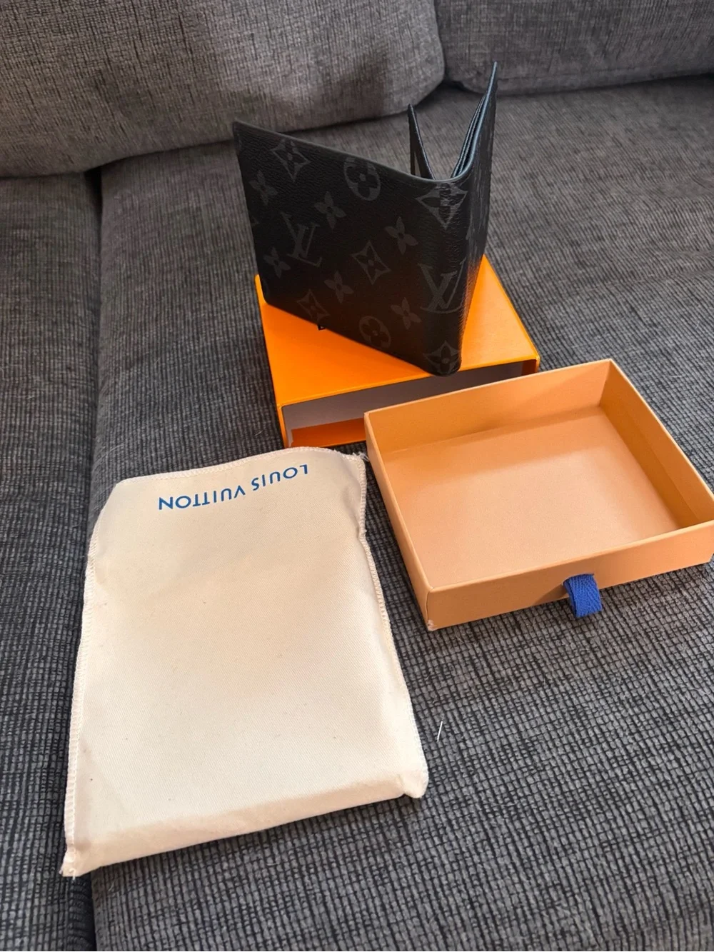 Louis Vuitton Black Monogram Bi-Fold Wallet with Orange Box